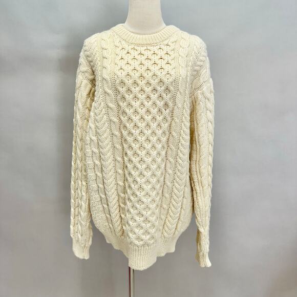 Vintage LL Bean Ireland wool Fisherman ivory cableknit sweater Size X Large XL - Picture 4 of 16